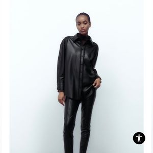 FAUX LEATHER OVERSHIRT WITH LACE INSERTS